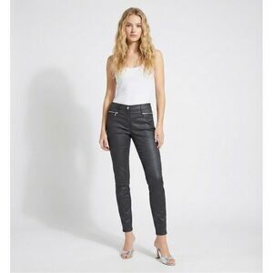 3x1 NYC W2 Black Coated Zip Ankle Low Rise Skinny Jeans 28 Moto Leather Look NYC